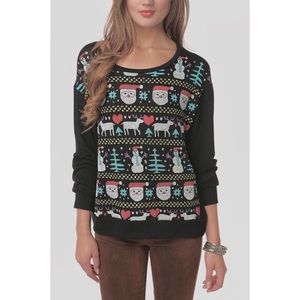 Christmas Sweater Black Long Sleeve Top